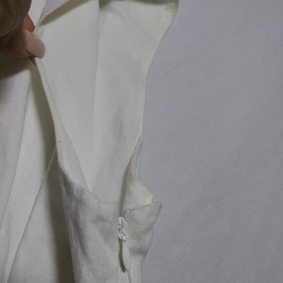 Liz Claiborne White Linen Midi Eyelet Trim Sleeveless Beachy Wedding Dress Sz 16 - Picture 8 of 10